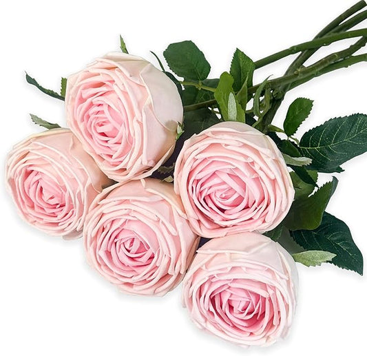 5Pcs Realistic Touch Artificial Roses - Moisturizing Faux Roses for Home Decor, Weddings, Parties, Gifting, Gardening & Floral Arrangements (Pink)