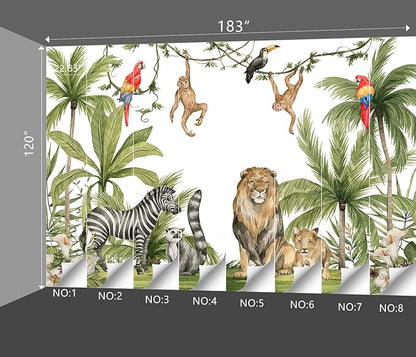 Tropical Rainforest Botanical Animal Floral Bird Wallpaper Woodland Forest Tree Leaf Nursery Kids Bedroom Plant murals Living Room Large Wall Mural - 183"x120" Not Peel and Stick