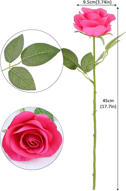 50pcs Roses Artificial Flowers Real Touch Fake Flowers with Long Stems Silk Flowers for Wedding Bouquet Centerpices Decorations Party Bridal Baby Shower Home Decor (Hot Pink)