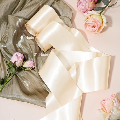 LaRibbons Nude Satin Ribbon 4 Inch 10 Yards Double Faced Luxury Nude Silk Ribbon for Gift Wrapping Flower Bouquets Bow Christmas Wedding Party Decoration Wreath Sash