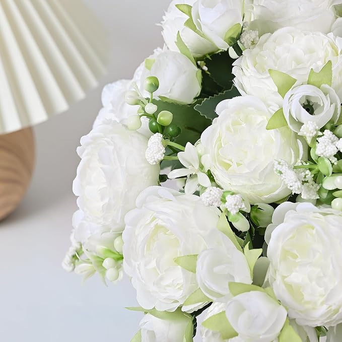 MARTINE MALL 4 Packs Peonies Artificial Flowers, White Artificial Peonies, Silk Peonies Flowers Fake Peonies Artificial Flowers Peonies Bouquet for Centerpiece Table Wedding Party Home Decor