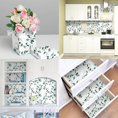 Erfoni Green Leaf Peel and Stick Wallpaper Floral Contact Paper 17.7inch x 118.1inch Vintage Flower Tropical Self Adhesive Removable Wall Paper Bathroom Kitchen Cabinets