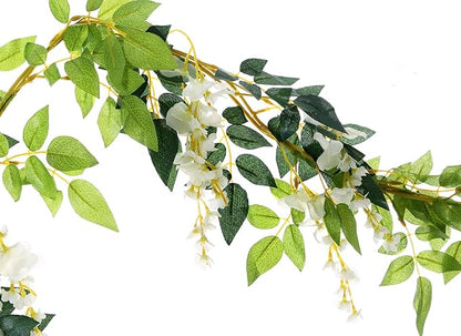 2Pcs 6.6Ft Artificial Flowers Vines Silk Wisteria Artificial Garlands Fake Hanging Green Leaf Flower Ivy Vines for Home Garden Wedding Arch Decor, White