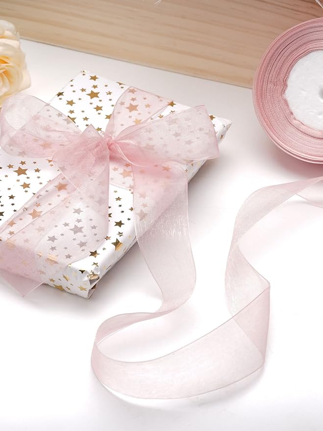 2 Roll Pink Organza Ribbon 2 Inch for Wedding, Gift Wrapping, Invitations, Party Decoration, Crafts