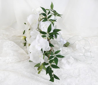 Bridal Bouquets for Bride,10 Inch White Wedding Bouquets for Bride for Ceremony Anniversary Wedding Bridal Shower(White Green)