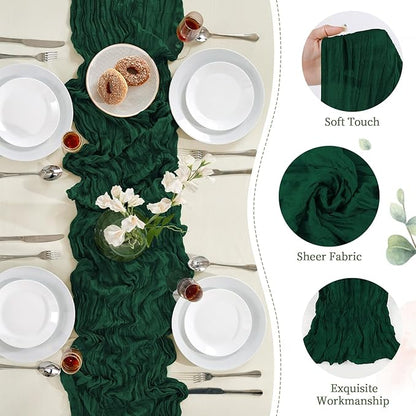 Emerald Green Christmas Cheesecloth Table Runner 10FT Long Boho Gauze Table Runner Rustic Sheer Runner for Wedding Bridal Baby Shower Birthday Party Table Decor Home Christmas Decorations（6 Pack）