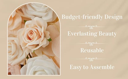 Ting's time Artificial Wedding Arch Flowers Kit(Pack of 4) 2pcs Large Artificial Flower Swags with 2pcs Draping Fabric for Wedding Party Ceremony Decoration(Beige)