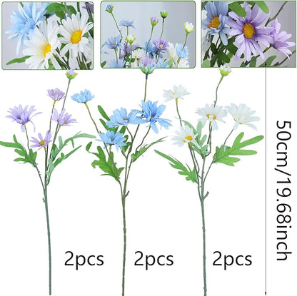 6 Pcs Artificial Daisy Flowers Outdoor Silk Flower Artificial Wildflowers for Decoration Bulk UV Resistant Faux Flowers for Vase Floral Arrangements Home Table Centerpieces Indoor Garden