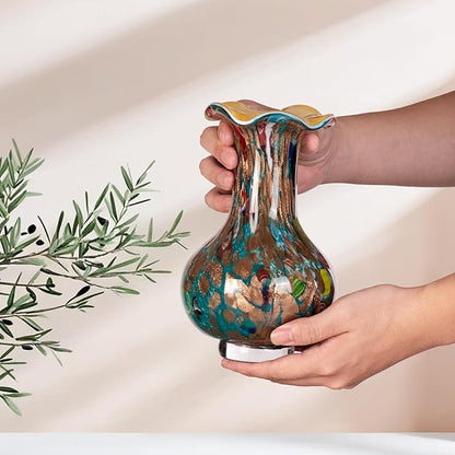 KAMMAK Colored Glass Vase, Beautiful Hand Blown Decorative Vase, Modern Art Vase for Flower Mantle Dining Table Centerpiece, Entryway Living Room Wedding Decoration, FH012