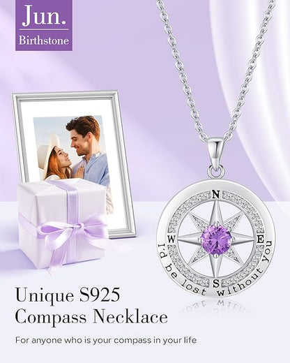 S925 Necklace Gift for Wife |Compass Jewelry |Women Anniversary |Sterling Silver |Girlfriend Birthday Gifts for Her Valentines |I'd be Lost without You |Jewel 18K Gold