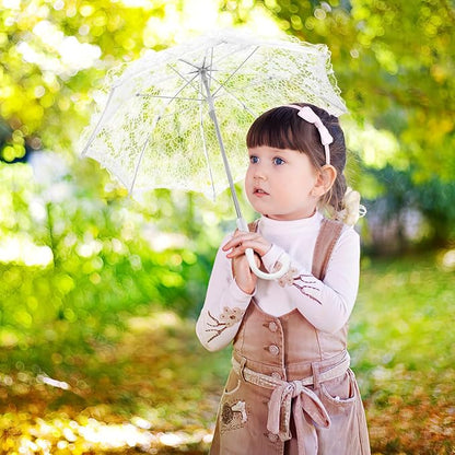 Mini Lace Umbrellas, White Embroidery Parasol Floral Lace Wrist Gloves for Women Vintage Bridal Umbrella Set for Wedding Tea Party Photography Props