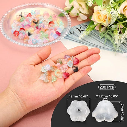 PATIKIL Glass Trumpet Flower Beads, 200 Pcs Gradient Flower Bead Charm for Jewelry Making DIY Craft, Bracelets, Earrings, Necklaces Decorations, White