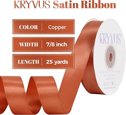Copper Satin Ribbon, Double Faced 7/8 Inch X 25 Yards Copper Ribbon, Premium Satin Ribbon for Gift Wrapping, Crafts, Hair Bow Making, Sewing, Flower Bouquet, Wedding Party Decor
