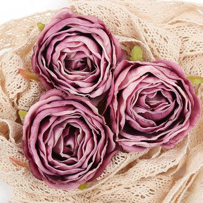 IPOPU Artificial Purple Flowers 25PCS Rose Artificial Flowers Bulk Heads Dried Silk Flowers Fake Roses Heads for Bouquet of Flowers Artificial Floral Arrangements (Purple)