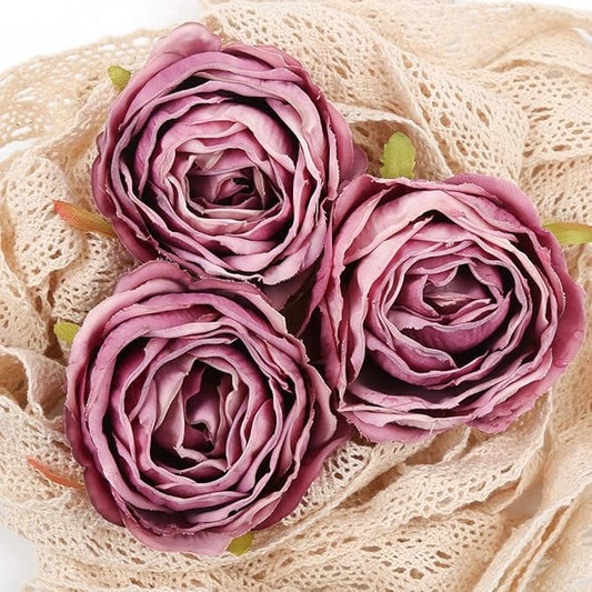 IPOPU Artificial Purple Flowers 25PCS Rose Artificial Flowers Bulk Heads Dried Silk Flowers Fake Roses Heads for Bouquet of Flowers Artificial Floral Arrangements (Purple)