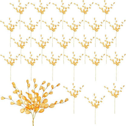 BEIQIYA 25pcs Acrylic Crystal Flower Branches, Artifial Bead Drop Bouquets, Orange Floral Picks Arrangement for Wedding Christmas Thanksgiving Day Home Office Table Top Decortaion