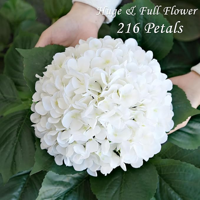 White Hydrangea Artificial Flowers, 4Pcs 22" Large Lifelike Faux Silk Flowers, Full Fake Artificial Hydrangeas with Stems for Bouquet Table Centerpieces Home Outdoor
