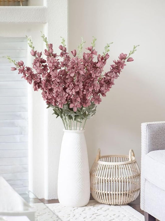 8PCS Delphinium Artificial Flowers Larkspur Fake Flowers 33.5in Long Stem Faux Silk Flowers for Tall Vases for Home Wedding Party Floral Arrangements Centerpiece Table Decorations (Cameo Brown)