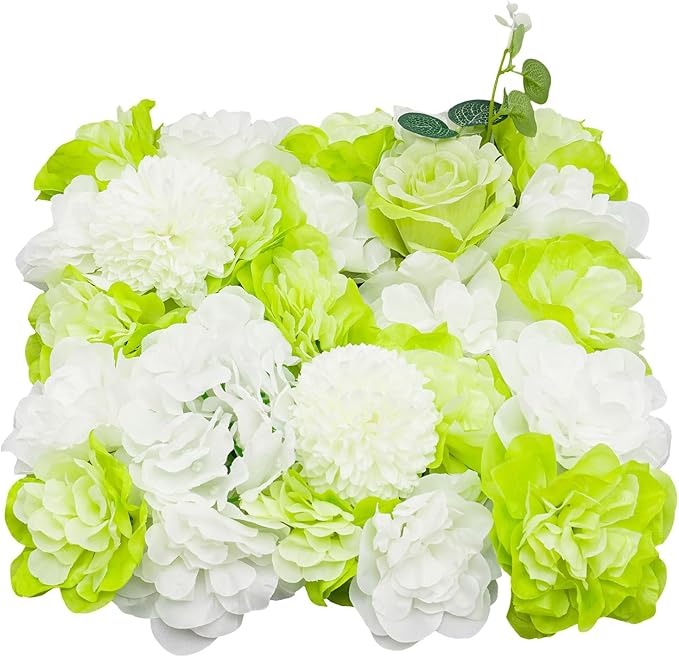 15"x 15" Artificial Flower Wall Panels,Flower Wall Mat Silk Flower Panels for Outdoor Garden Backyard Fence Fence Privacy Screen and Indoor Wall Decor(6Pcs Green+White)