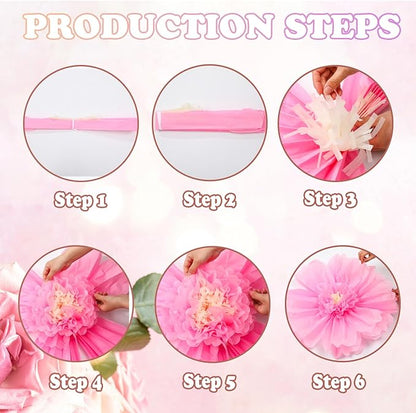Giegxin 6 Pcs 31.5 " 24 " Pink and White Giant Paper Flowers Extra Large Pink Floral Tissue Paper Flowers Floral Decoration for Mexican Fiesta Wall Wedding Bridal Shower Birthday Decor