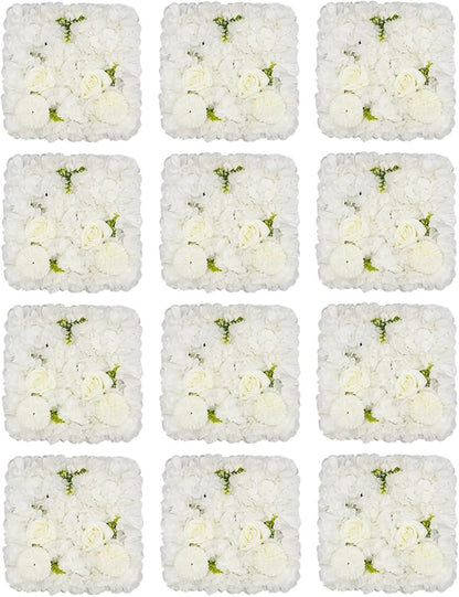Gdrasuya10 12PCS Artificial Flower Wall Panel Wedding Backdrop Event Party Photography Flower Wall Background White Realistic Flower Wall Backdrop Faux Floral Wall Decor