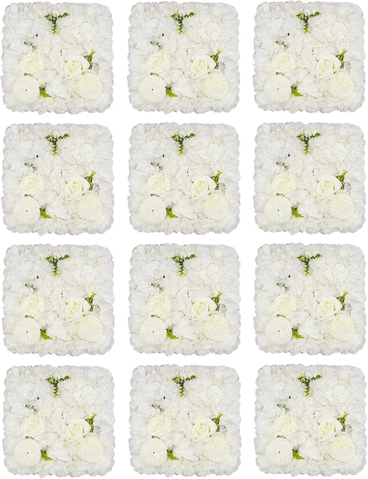 Gdrasuya10 12PCS Artificial Flower Wall Panel Wedding Backdrop Event Party Photography Flower Wall Background White Realistic Flower Wall Backdrop Faux Floral Wall Decor