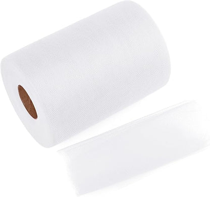 White Tulle Mesh Ribbon 6 Inch x 100 Yards(300ft) Netting Spool Fabric Ribbon Ideal for Tutu Skirt Art Gift Wrapping Flower Bouquet Crafts Weddings Floral Arrangements