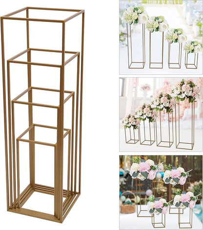 4PC Flower Stand for Wedding Metal Cylinder Stands for Party Rectangular Gold Centerpieces Flower Vase Gold Columns for Weddings Flower Plant Stand Decoration 15.74"/23.62"/31.49"/39.37"