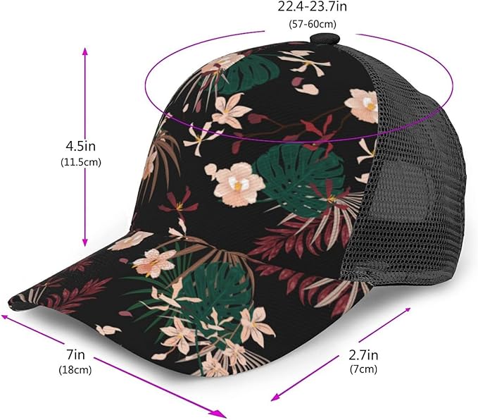 Tropical Pink Flowers Hats Women Men Hawaii Trucker Hat Adjustable Snapback Mesh Baseball Cap Hat