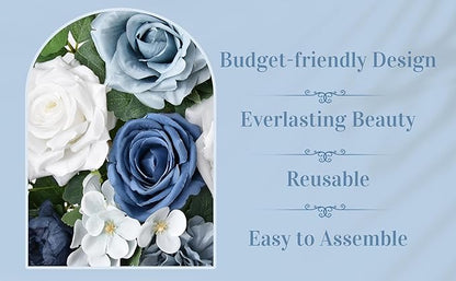 Ting's time Artificial Wedding Arch Flowers Kit (Set of 5)-2Pcs Floral Swag Arrangement 3Pcs Fabric Drap for Wedding Ceremony Reception Backdrop Decoration Blue