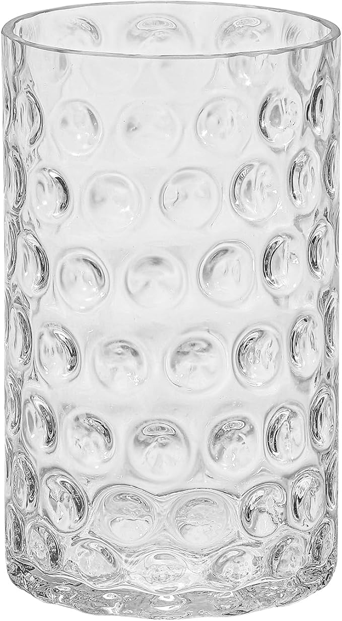 6" Wide 10" High Decorative Glass Cylinder Vase with Dimpled Circle Pattern, 8 Inch Tall, Clear (1, 6"x10")