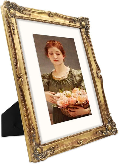 SIMON'S SHOP 11x14 Picture Frame Matted to 8x10 Photo, Vintage Gold Picture Frames 11x14 with Mat for 8x10 Artwork, Wall and Tabletop Display Poster Frames