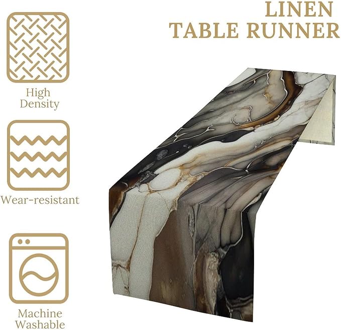 Abstract Colorful Marble Table Runner, Modern Black White Gold Natural Liquid Watercolor Texture Dinner Runner Table Decoration for Home Kitchen Dining Holiday Party 13x108in