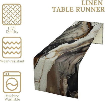 Abstract Colorful Marble Table Runner, Modern Black White Gold Natural Liquid Watercolor Texture Dinner Runner Table Decoration for Home Kitchen Dining Holiday Party 13x36in