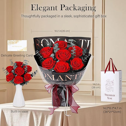Preserved Flowers Bouquet 7 Roses - Red Real Rose & Flowers for Delivery, Long-Lasting Flower with Gift Box, Eternal Roses Bouquet for Mothers, Mom, Wife, Anniversary Birthday Gifts for Women, Black