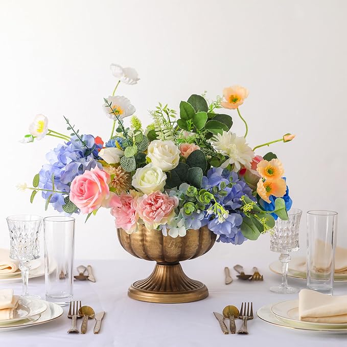 2 Pcs Distressed Gold Compote Vase for Centerpieces Compote Bowl 8'' Wide Vintage Decorative Antique Urn Planter Vase for Wedding Event Anniversary Party Indoor Outdoor Activity