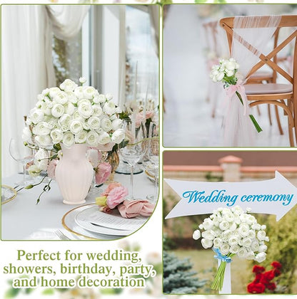 Ranunculus Artificial Flower White Faux Silk Mini Peony Flowers Fake Peonies Wedding Flowers DIY Bouquet for Centerpieces Arrangements Bridal Shower Decorations 18 Pcs(White)