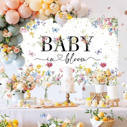 Boho Wildflower Baby Shower Backdrop Baby in Bloom Background Butterfly Flower A Little Wildflower is on The Way Decorations Girls Floral Baby Shower Banner with Copper Grommets