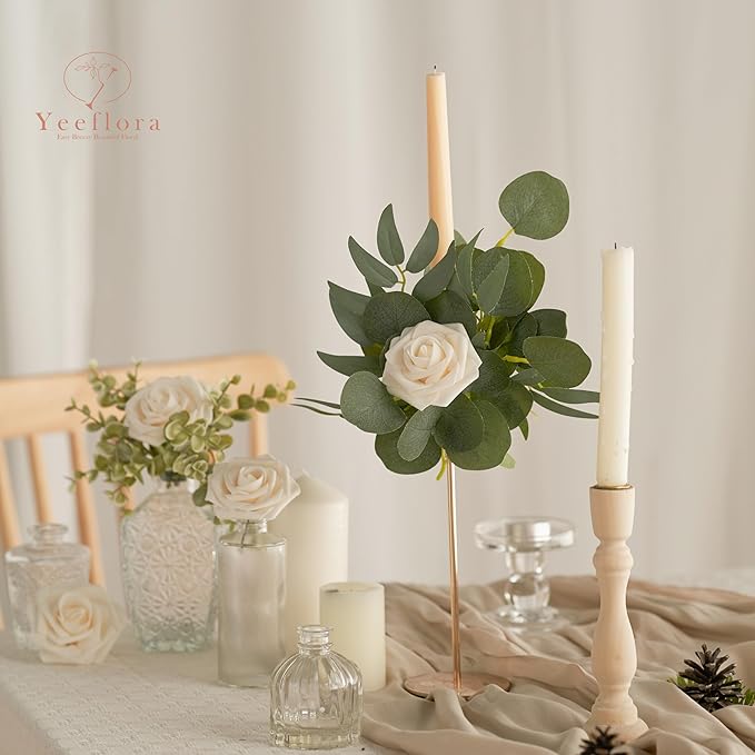 Artificial Flowers, 100pcs Artificial Rose for DIY Wedding Bouquets Centerpieces Arrangements, Champagne Foam Rose with Stem for Bridal Shower Party Home Decorations