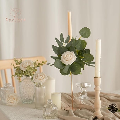 Artificial Flowers, 50pcs Artificial Rose for DIY Wedding Bouquets Centerpieces Arrangements, Champagne Foam Rose with Stem for Bridal Shower Party Home Decorations