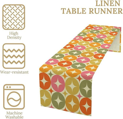 Mid Century Table Runner, Flag Retro Atomic Starburst 1950s Abstract Geometric Space Tabletop Decoration for Home Kitchen Restaurant Table Flag 13x36 Inch