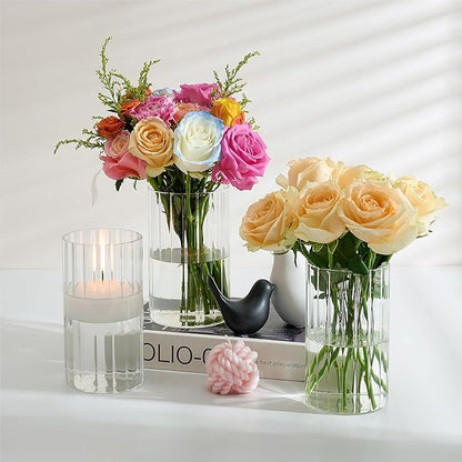 16 Packs Ribbed Glass Vase, 5.5/6 Inch Tall Clear Propagation Flower Vases in Bulk Glass Cylinder Vases for Centerpieces, Floating Candle Vases for House Warming Decoration Party