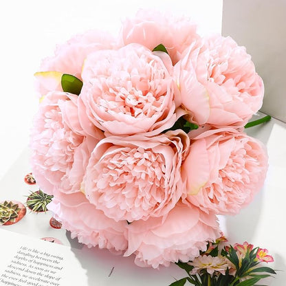 ucky 10 Packs Peonies Artificial Flowers Artificial Peonies Fake Peonies Artificial Flowers Peonies Bouquet for Centerpiece Table Wedding Party Home Decor (Light Pink)