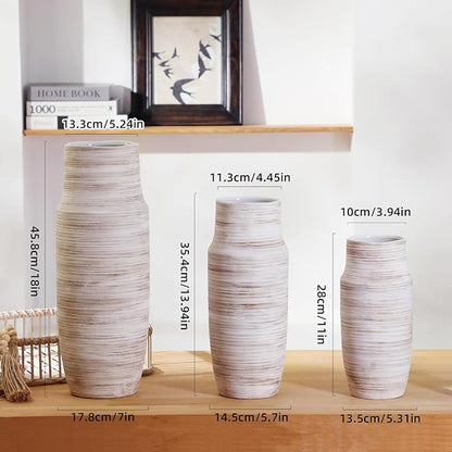 ALMA 11 inch Tall Cream and Beige Vase for Modern Living Room Decor, Wide Mouth Large Vase for Flower Bouquets, Ceramic Table Vases for Boho Room Decor, Modern Farmhouse, French Country Style