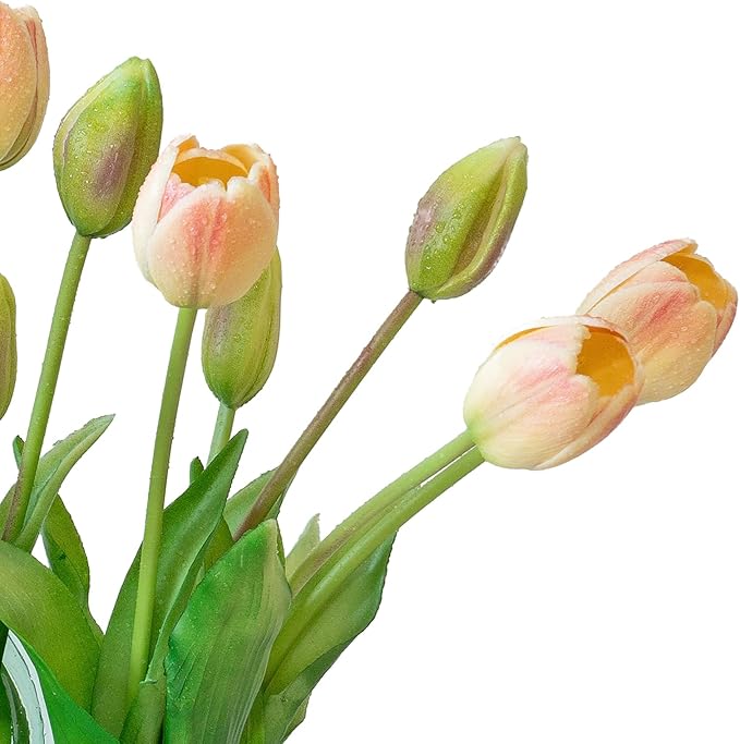 15pcs Artificial Tulips Flowers, Real Touch Latex Bouquet, Fake Tulips for Office Wedding Party Home Kitchen Garden Decoration-B Pink Champagne