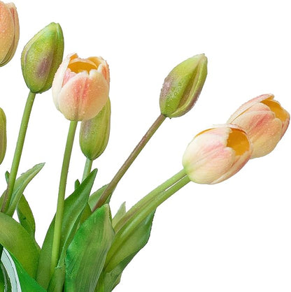 15pcs Artificial Tulips Flowers, Real Touch Latex Bouquet, Fake Tulips for Office Wedding Party Home Kitchen Garden Decoration-B Pink Champagne