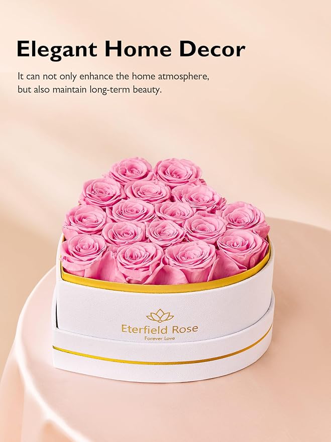 Eterfield Forever Flowers in Heart Shape Box, Preserved Roses That Last a Year Preserved Flowers Birthday Gifts for Her Mom Women Wife Anniversary Valentine's Day Mother's Day (16 Roses, Pink)