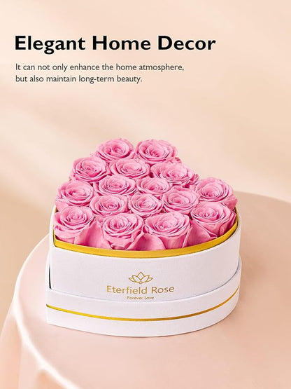 Eterfield Forever Flowers in Heart Shape Box, Preserved Roses That Last a Year Preserved Flowers Birthday Gifts for Her Mom Women Wife Anniversary Valentine's Day Mother's Day (16 Roses, Pink)