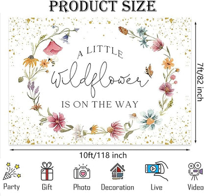 Wildflower Baby Shower Backdrop for Girl Watercolor Wild Floral Butterfly Photography Background Garden Wildflower Baby Shower Cake Table Banner Photoshoot Props (10x7ft)
