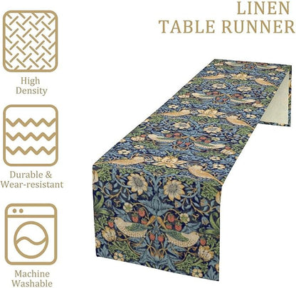 William Morris Floral Table Runner,Flowers Botanical Printed Table Runner for Home Kitchen Dining Table Decoration,13x70 Inch Strawberry Thief